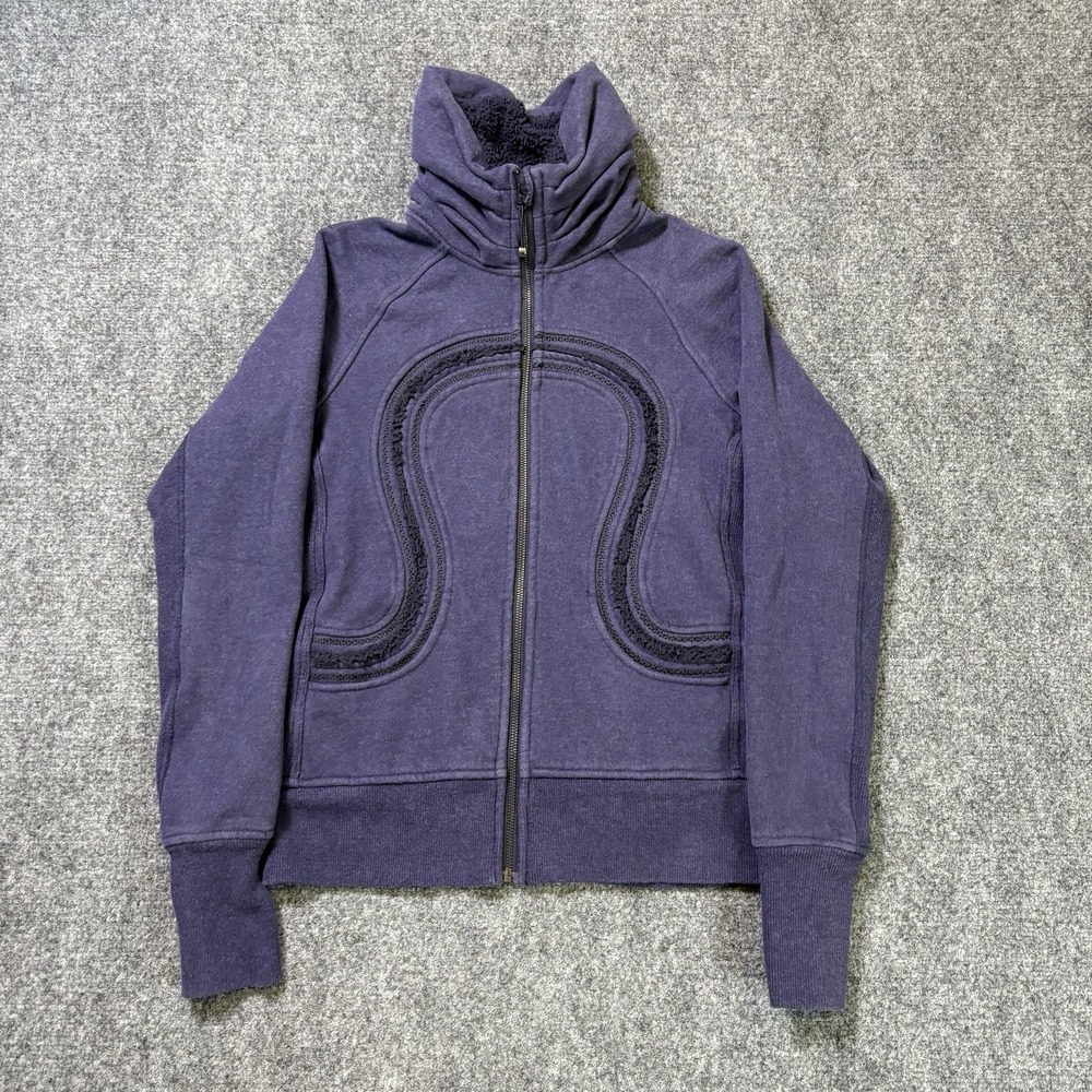 Lululemon Cuddle Up Jacket Womens 6 Purple Turtleneck Fleece Zip Thumbholes Gym